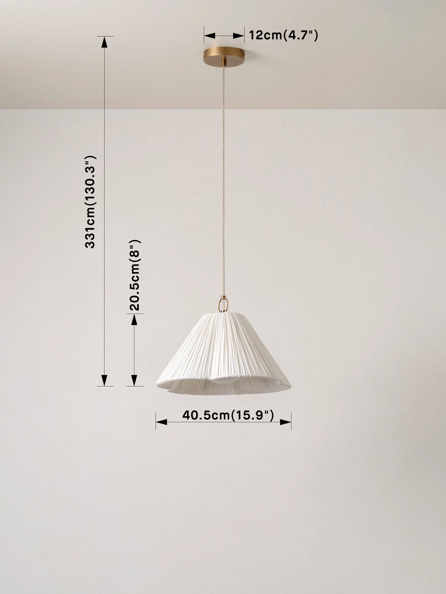 Lindi - small aged brass and linen scalloped pendant