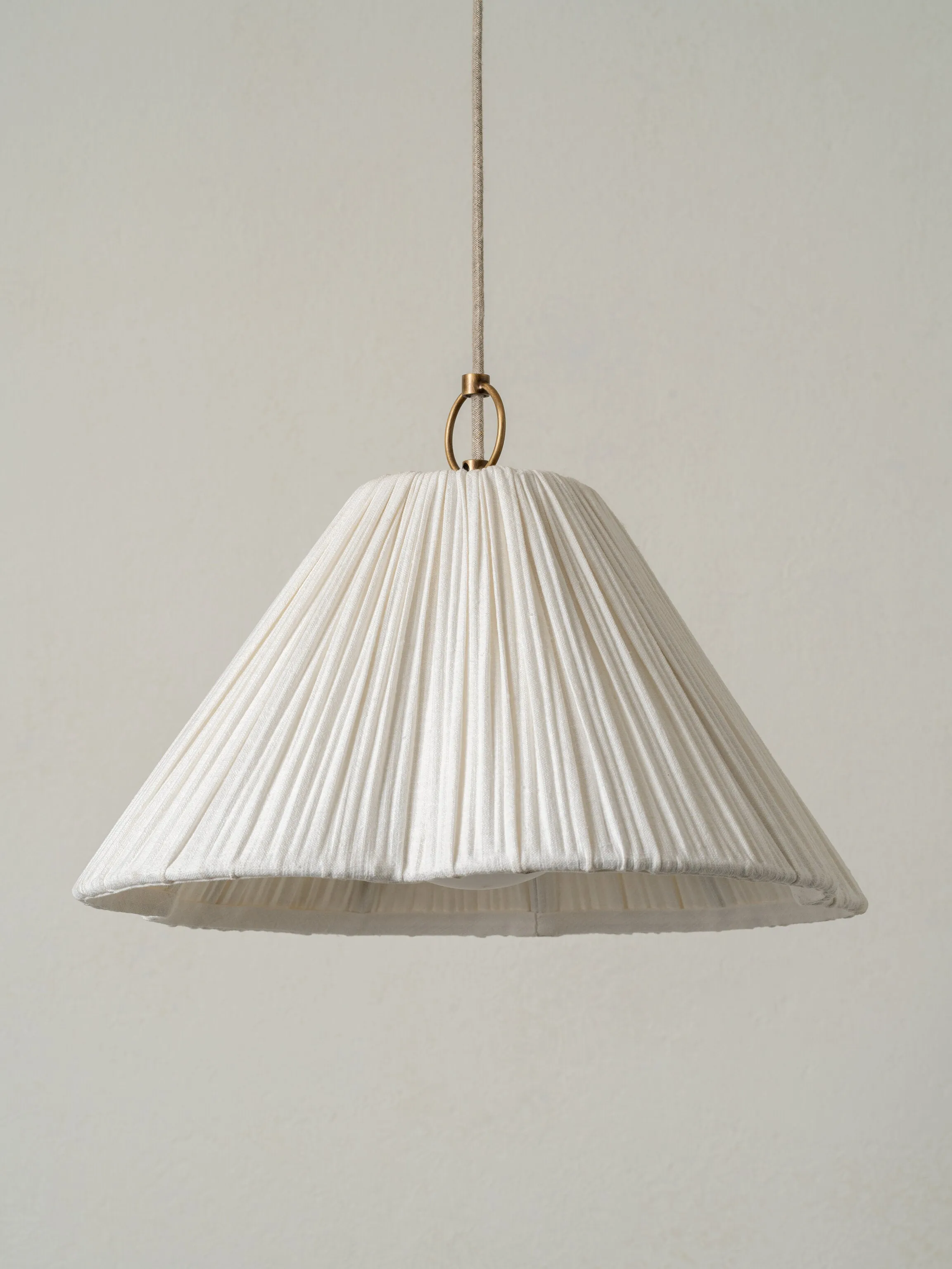 Lindi - small aged brass and linen scalloped pendant