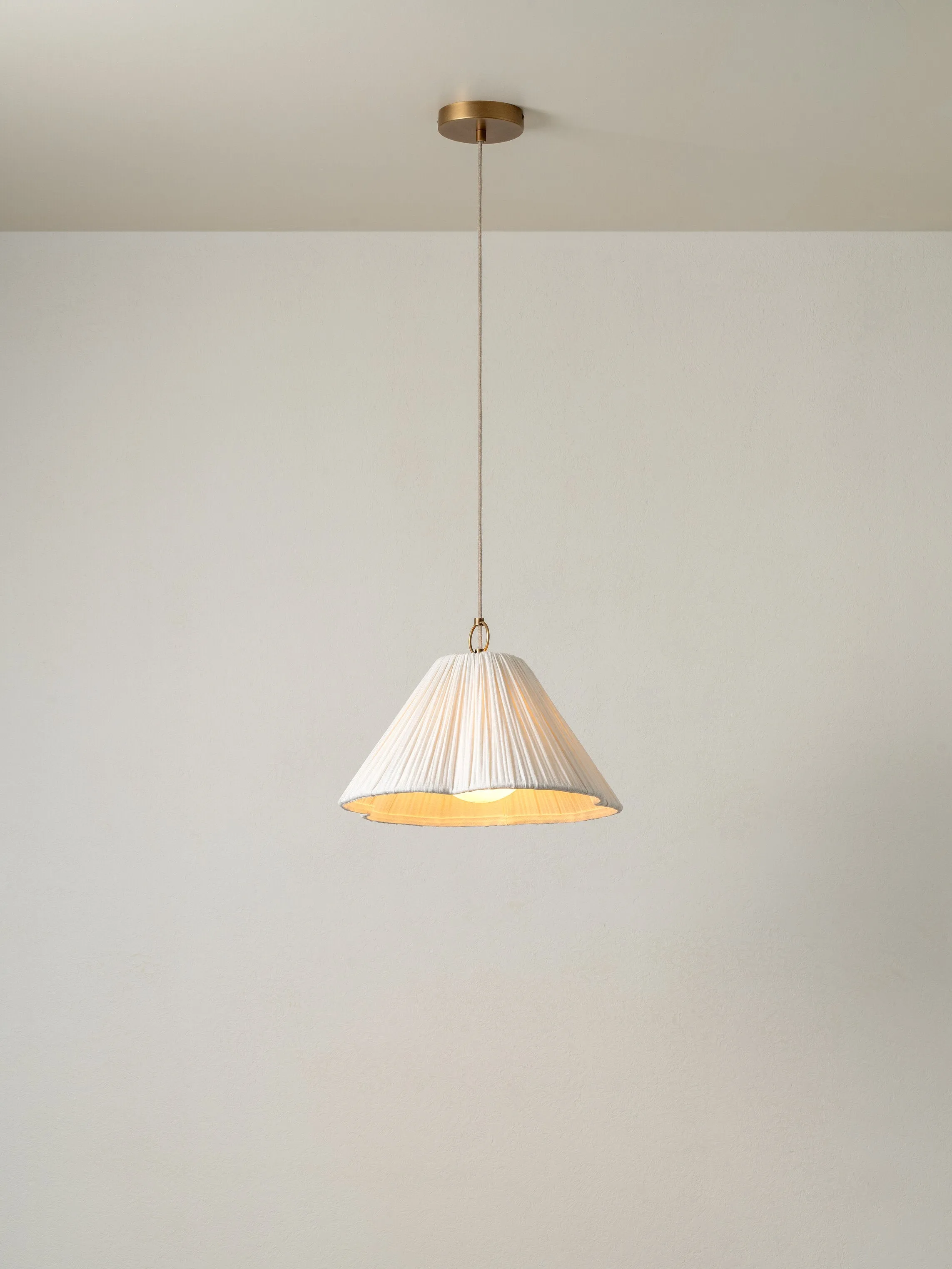 Lindi - small aged brass and linen scalloped pendant
