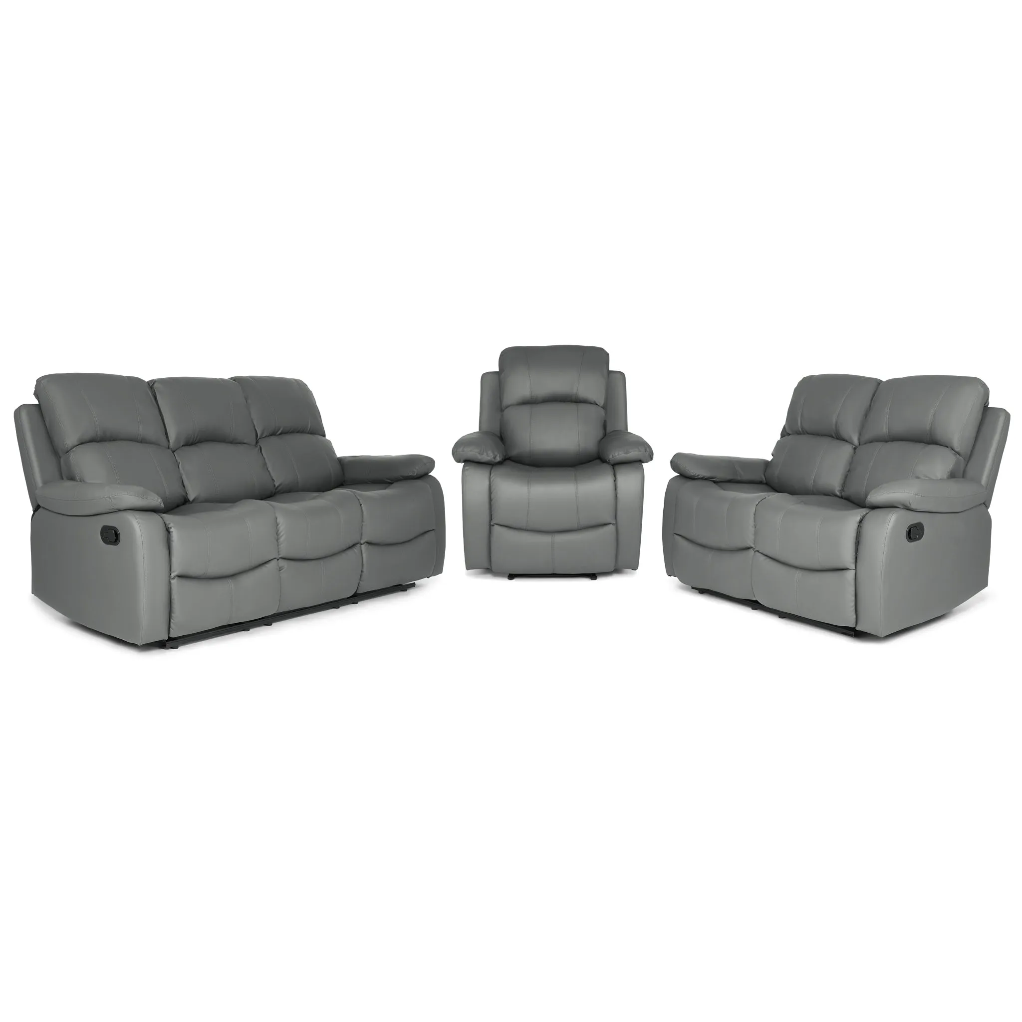 Manual Recliner Sofa Faux Leather Suite Charcoal Grey