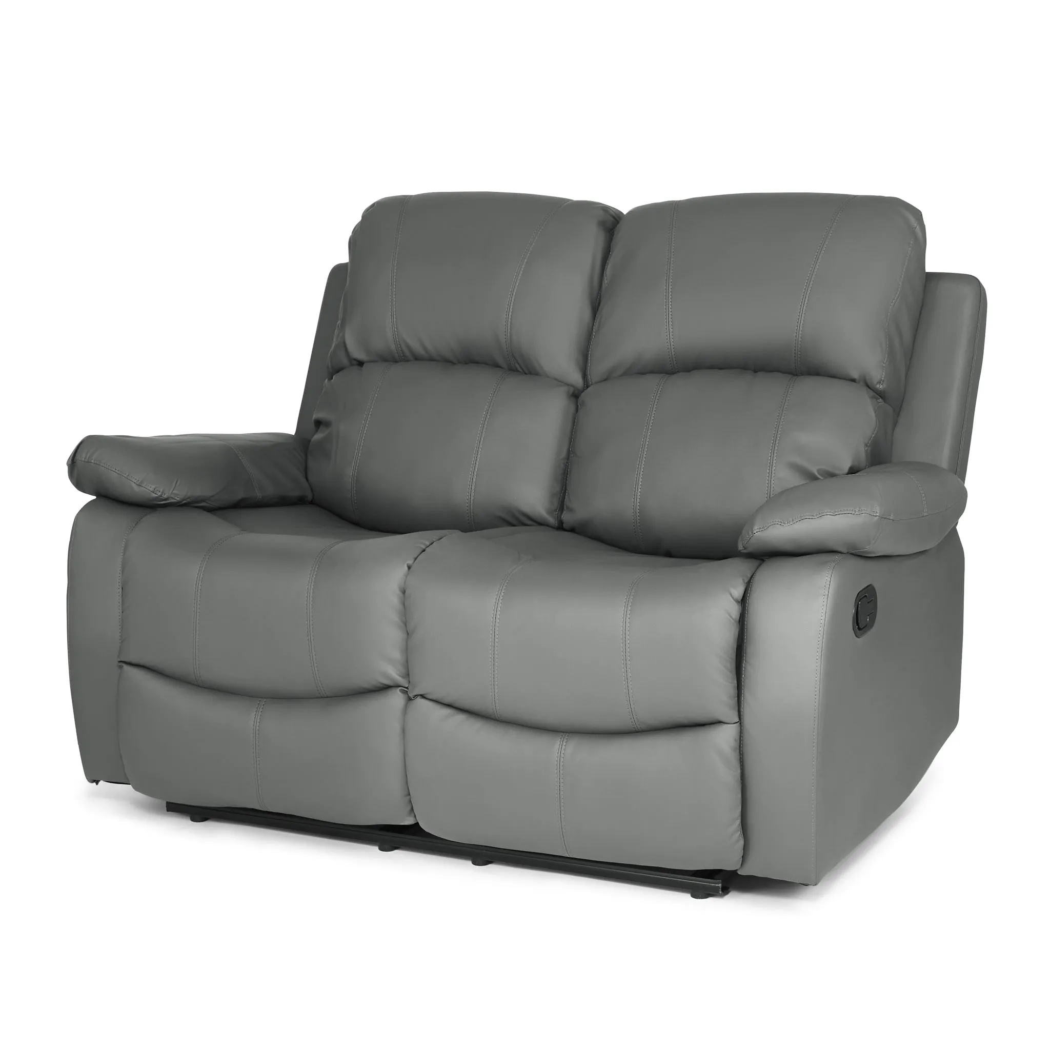 Manual Recliner Sofa Faux Leather Suite Charcoal Grey