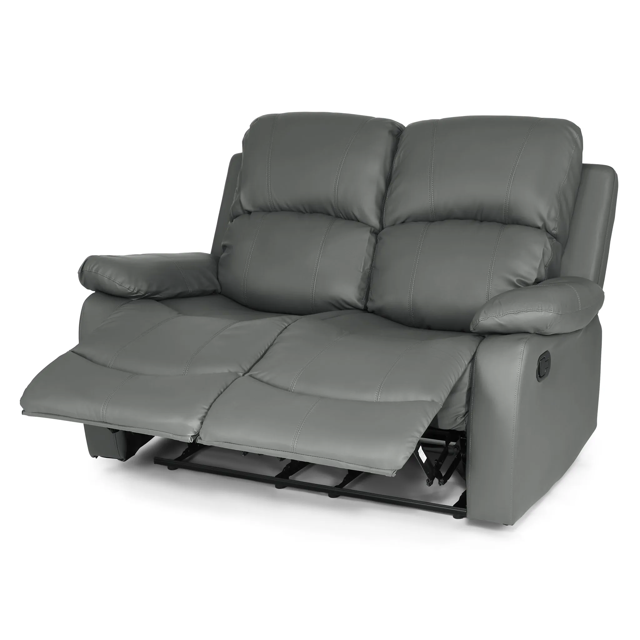 Manual Recliner Sofa Faux Leather Suite Charcoal Grey