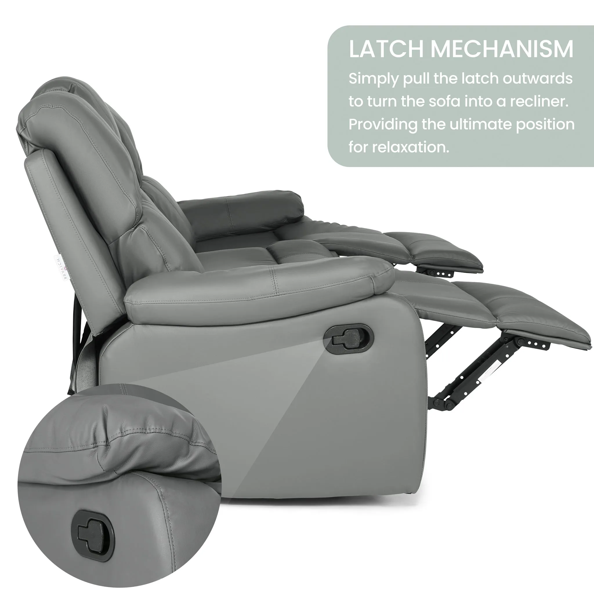 Manual Recliner Sofa Faux Leather Suite Charcoal Grey