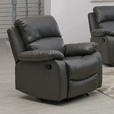 Manual Recliner Sofa Faux Leather Suite Charcoal Grey