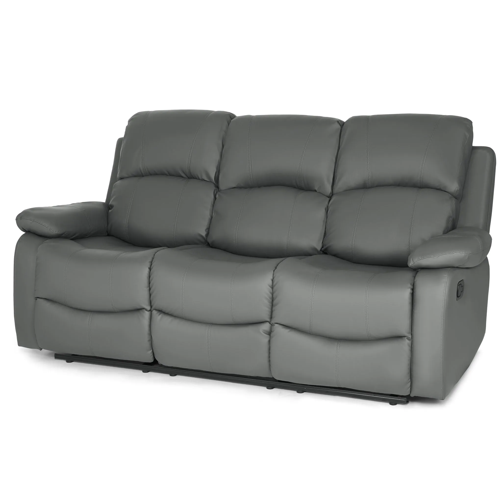 Manual Recliner Sofa Faux Leather Suite Charcoal Grey