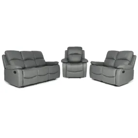 Manual Recliner Sofa Faux Leather Suite Charcoal Grey