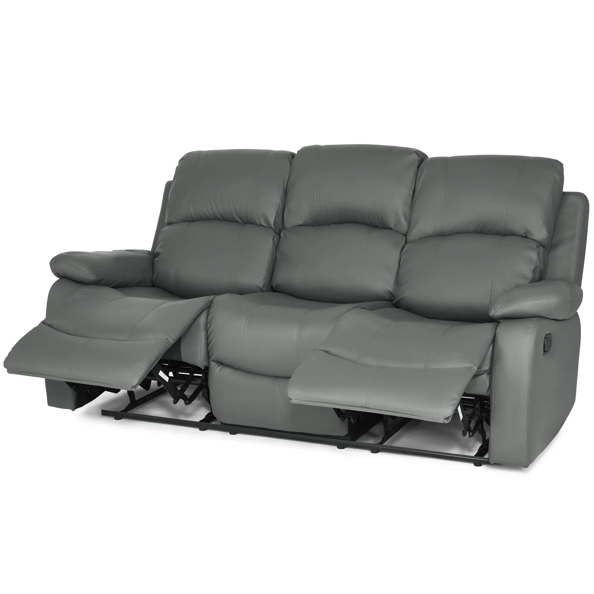 Manual Recliner Sofa Faux Leather Suite Charcoal Grey