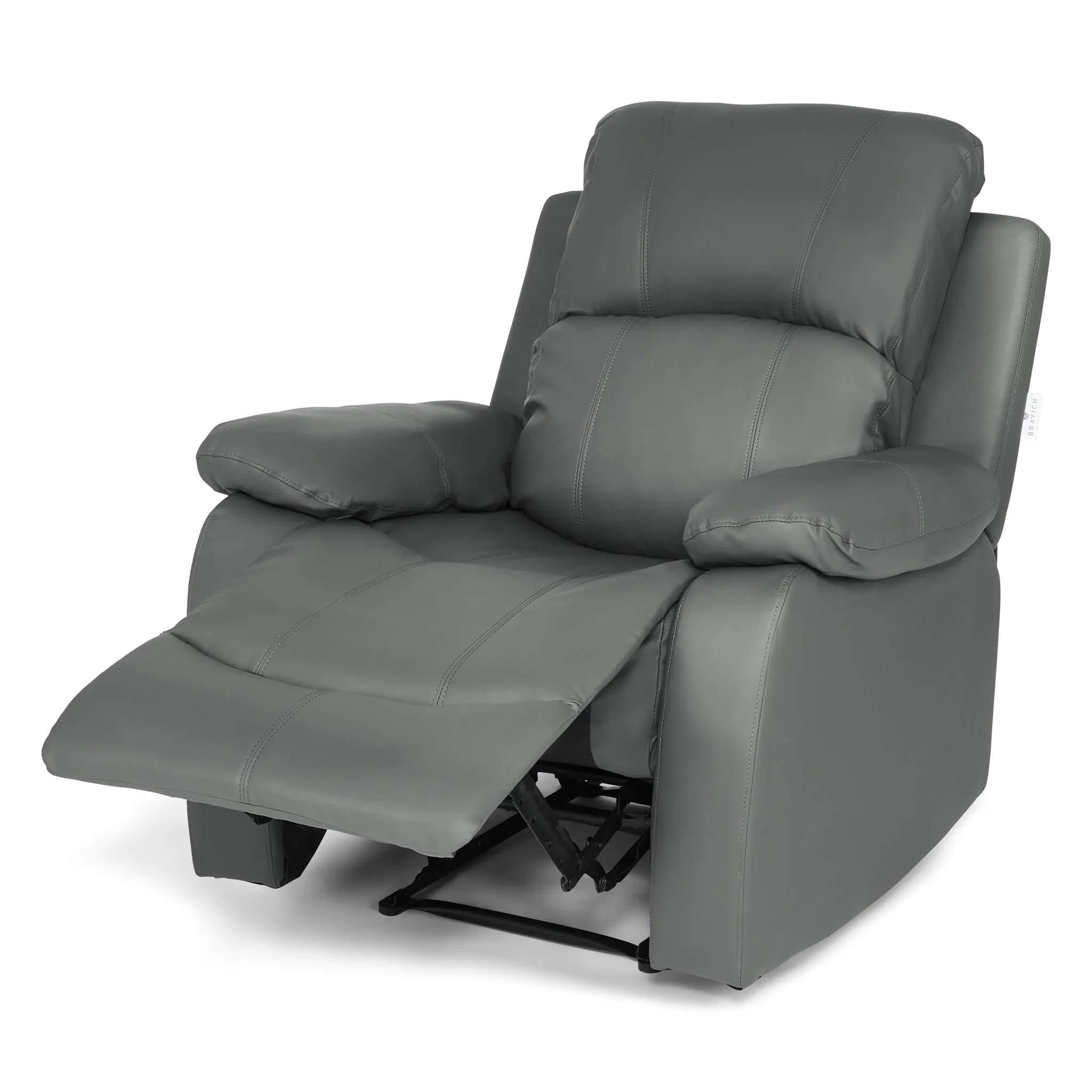 Manual Recliner Sofa Faux Leather Suite Charcoal Grey
