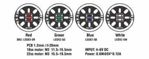 Matek Systems LED CIRCLE X2/5V MOTOR MOUNT LEDX2-5XR Green LEDX2-5G