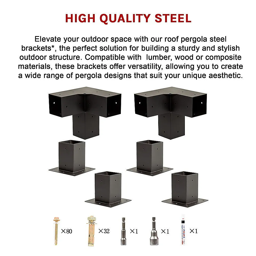 Matte Black Heavy-Duty Steel Pergola Brackets Set