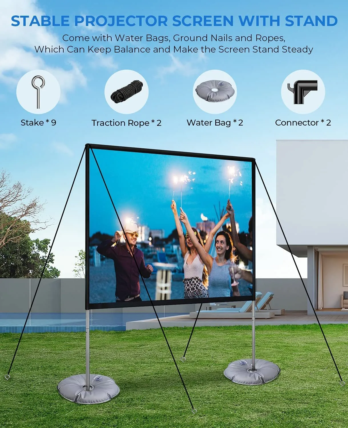 MOOKA Projector Screen with Stand-100 inch, Portable Indoor Outdoor Projector Screen Fordable, 16:9 4K HD Wrinkle-Free Outdoor Movie Screen with Carry Bag, Front Rear Video Projection Screen for Movie