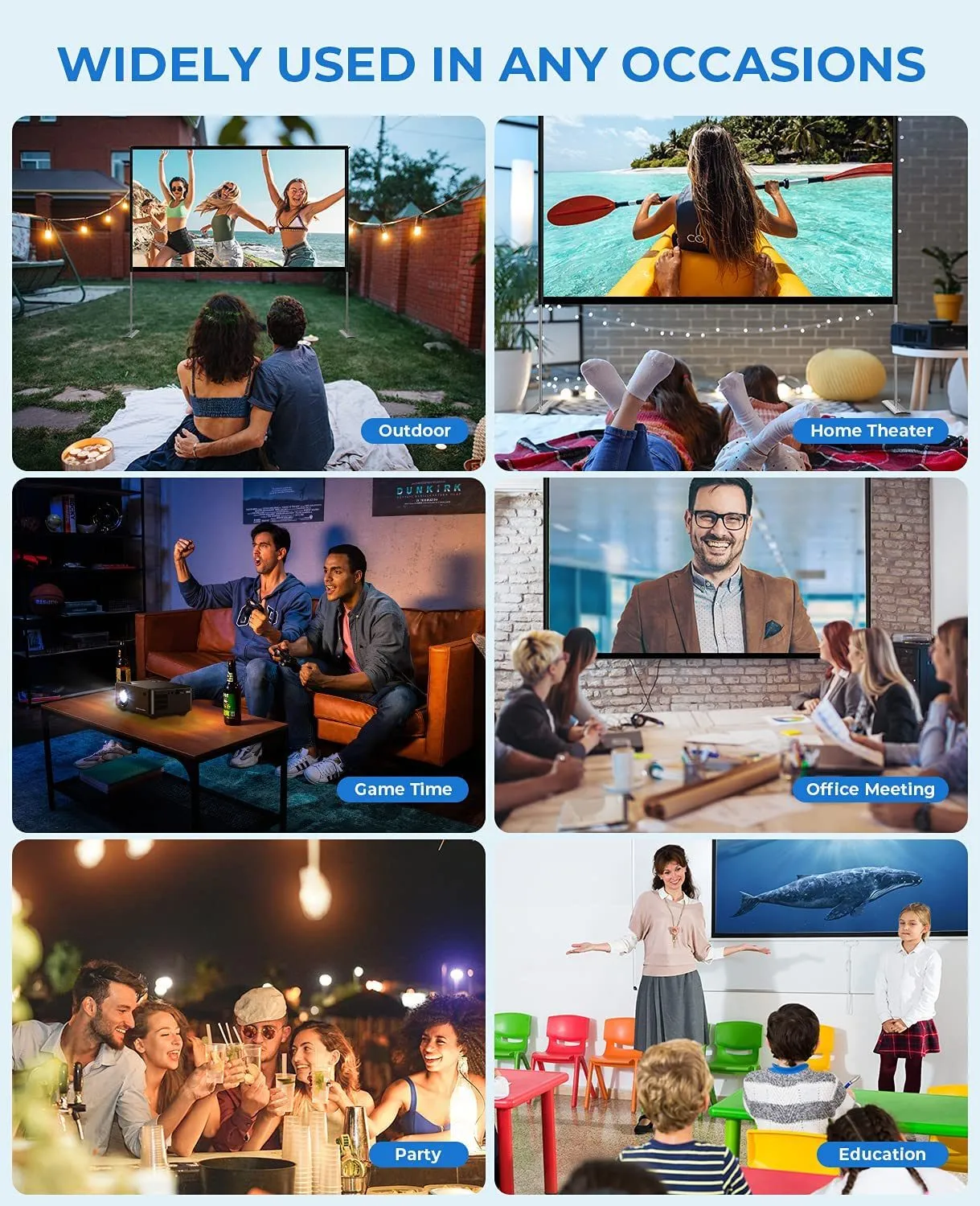 MOOKA Projector Screen with Stand-100 inch, Portable Indoor Outdoor Projector Screen Fordable, 16:9 4K HD Wrinkle-Free Outdoor Movie Screen with Carry Bag, Front Rear Video Projection Screen for Movie