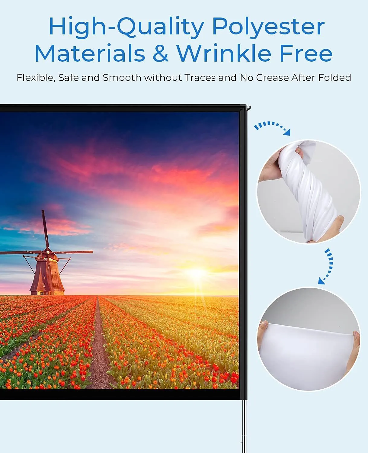 MOOKA Projector Screen with Stand-100 inch, Portable Indoor Outdoor Projector Screen Fordable, 16:9 4K HD Wrinkle-Free Outdoor Movie Screen with Carry Bag, Front Rear Video Projection Screen for Movie