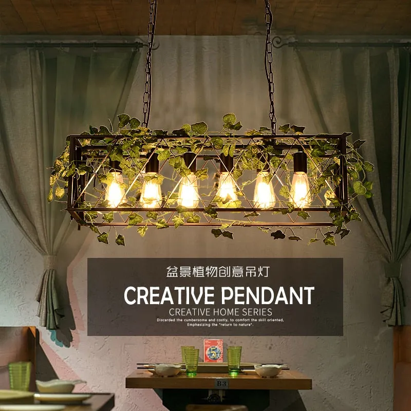 Music Atmosphere Restaurant Chandelier Green Plant Retro Lndustrial Hot Pot Milk Tea Shop Flowers Pendant Light