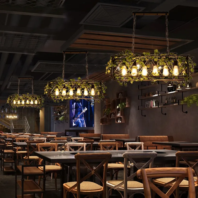 Music Atmosphere Restaurant Chandelier Green Plant Retro Lndustrial Hot Pot Milk Tea Shop Flowers Pendant Light