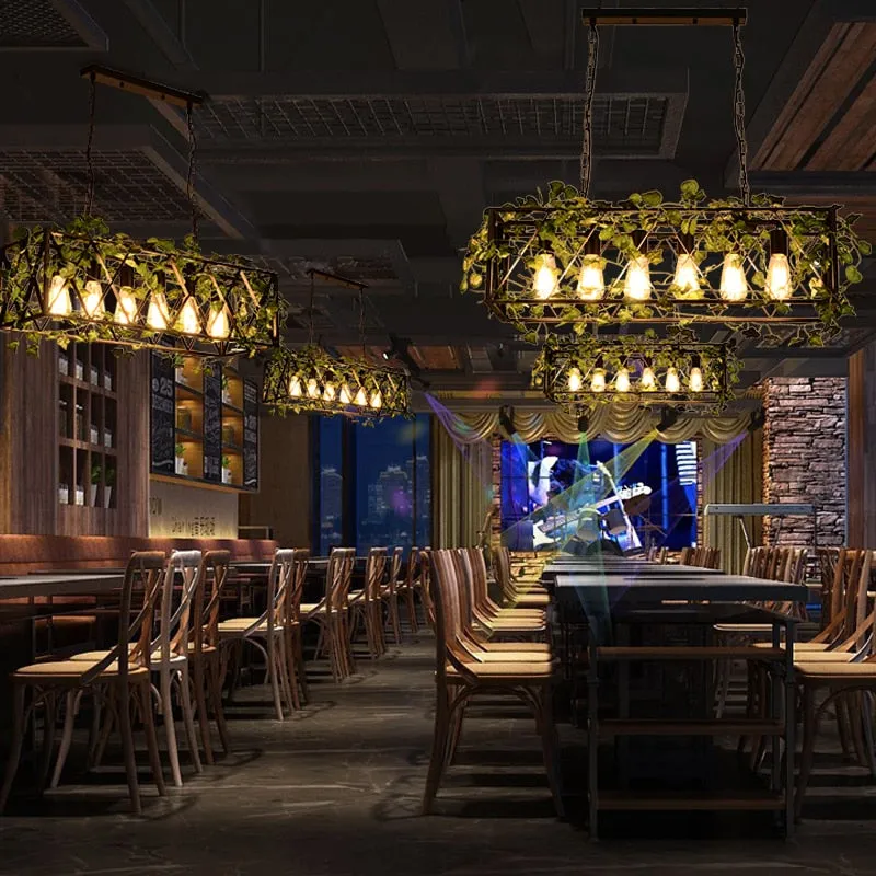 Music Atmosphere Restaurant Chandelier Green Plant Retro Lndustrial Hot Pot Milk Tea Shop Flowers Pendant Light