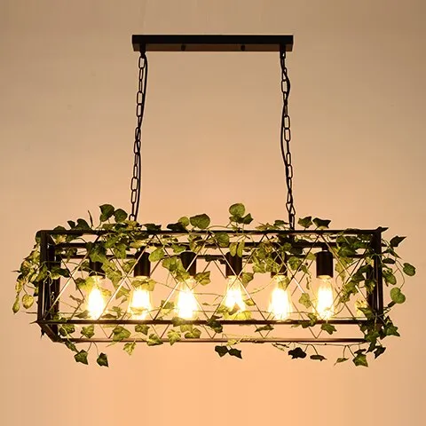 Music Atmosphere Restaurant Chandelier Green Plant Retro Lndustrial Hot Pot Milk Tea Shop Flowers Pendant Light