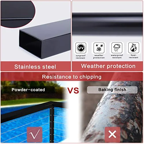 Muzata 2Pack 6'6" Handrail Stainless Steel for Cable Railing 60mmx30mm Rectangle Black Powder Coated Fit Muzata PT1 Flat Top Post Wood Metal Balustrade HT10 BP4 HR2