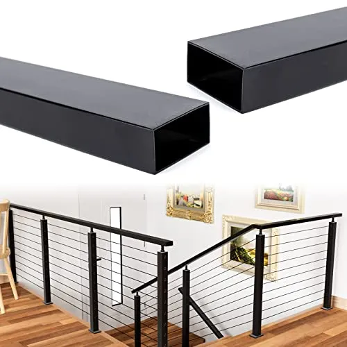 Muzata 2Pack 6'6" Handrail Stainless Steel for Cable Railing 60mmx30mm Rectangle Black Powder Coated Fit Muzata PT1 Flat Top Post Wood Metal Balustrade HT10 BP4 HR2