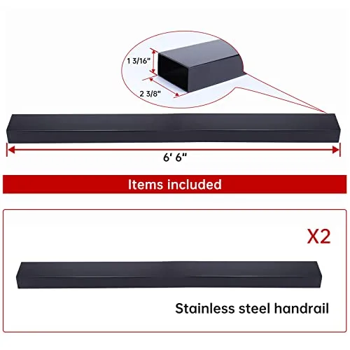 Muzata 2Pack 6'6" Handrail Stainless Steel for Cable Railing 60mmx30mm Rectangle Black Powder Coated Fit Muzata PT1 Flat Top Post Wood Metal Balustrade HT10 BP4 HR2