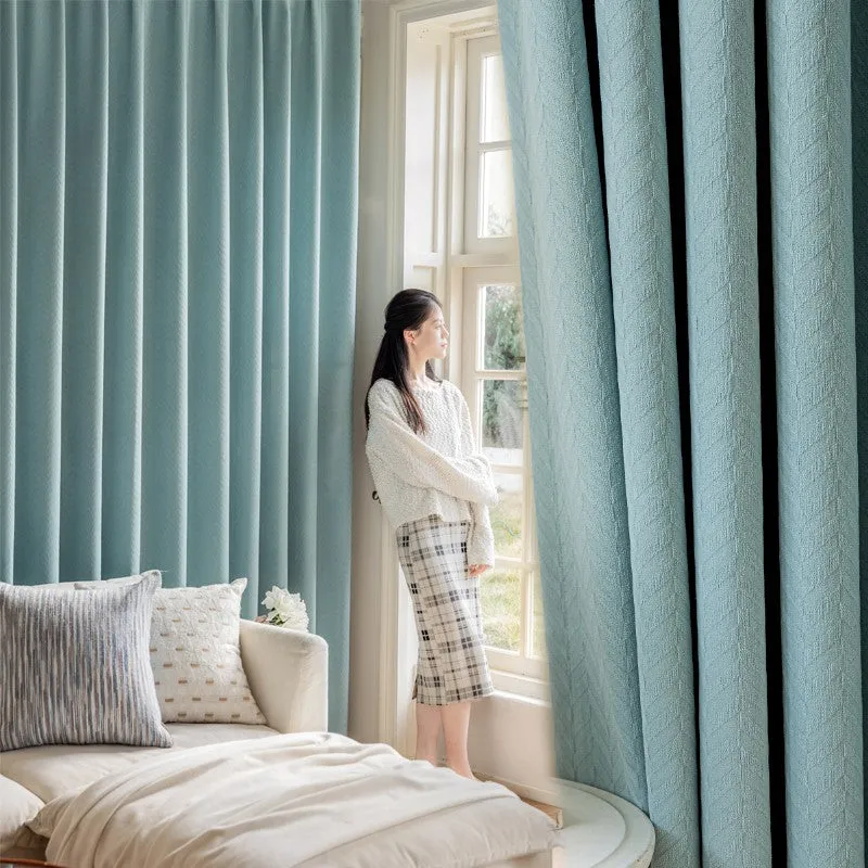 Priscilla Sky Blue Chenille Jacquard Blackout Thermal Custom Curtain