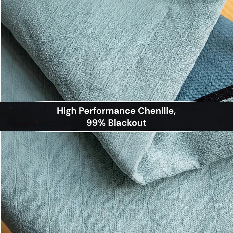 Priscilla Sky Blue Chenille Jacquard Blackout Thermal Custom Curtain