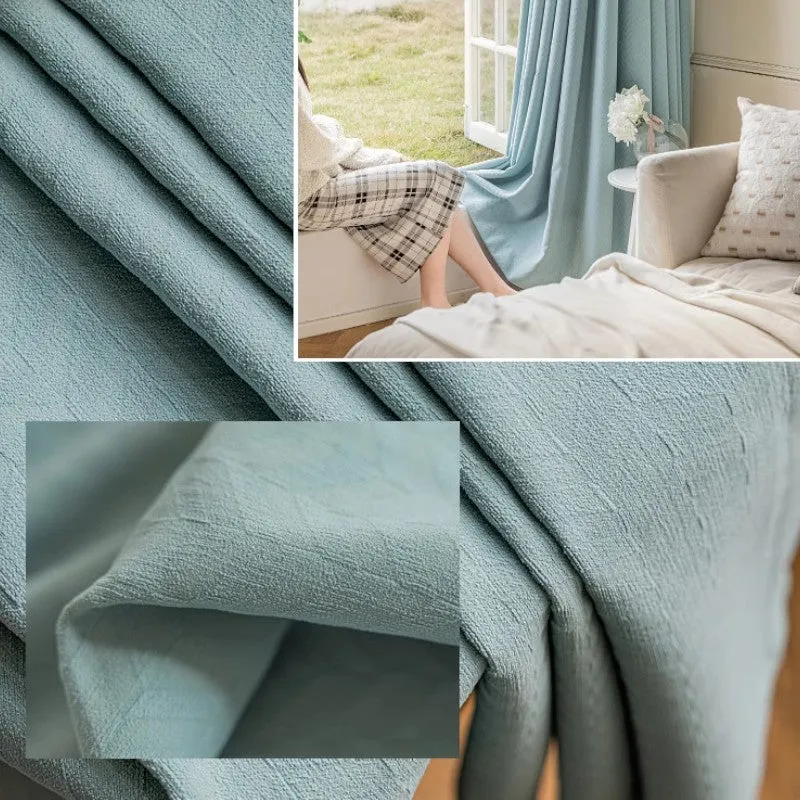Priscilla Sky Blue Chenille Jacquard Blackout Thermal Custom Curtain