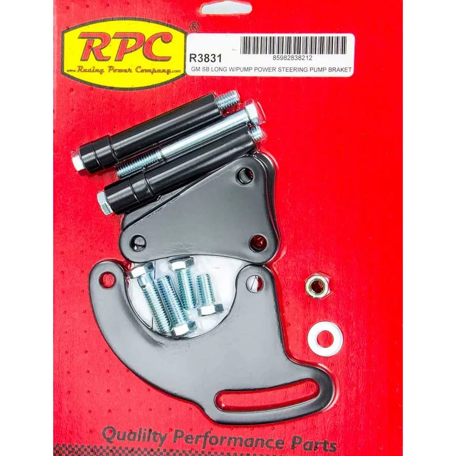 Racing Power Driver Side Power Steering Pump Bracket Block Mount Steel Black Paint - Long Water Pump
