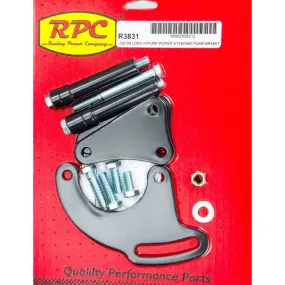 Racing Power Driver Side Power Steering Pump Bracket Block Mount Steel Black Paint - Long Water Pump