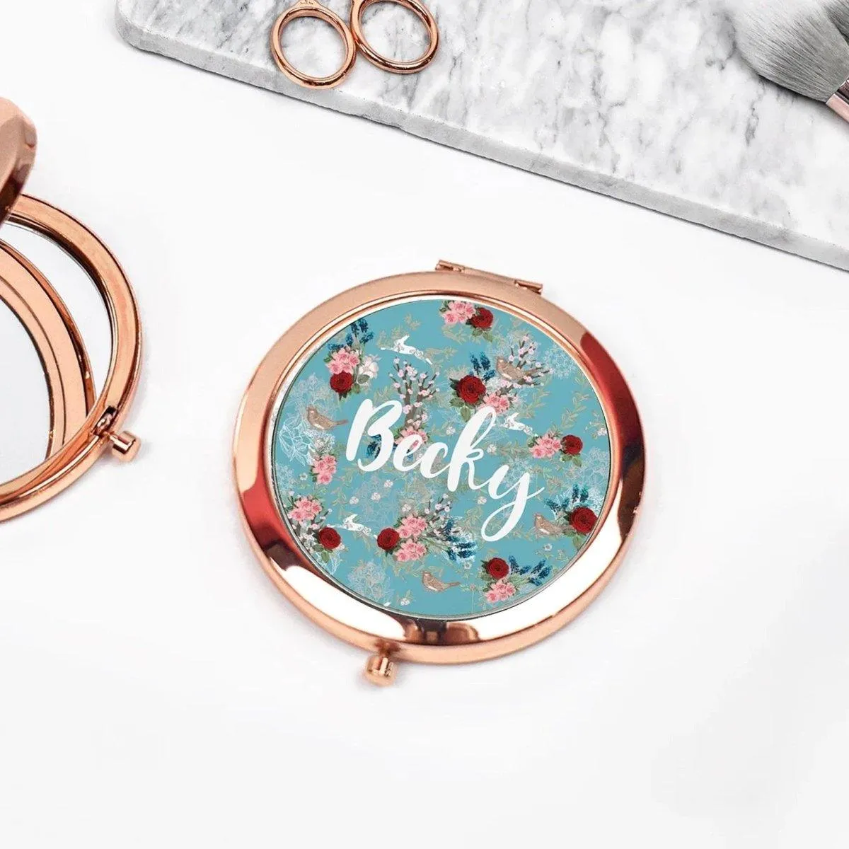 Rose Gold Personalised Pocket Mirror, Compact Mirror, Hen Party Pocket Mirror, Name Pocket Mirror, Boho Handheld mirror, Bridesmaid Gift