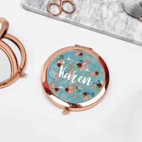 Rose Gold Personalised Pocket Mirror, Compact Mirror, Hen Party Pocket Mirror, Name Pocket Mirror, Boho Handheld mirror, Bridesmaid Gift