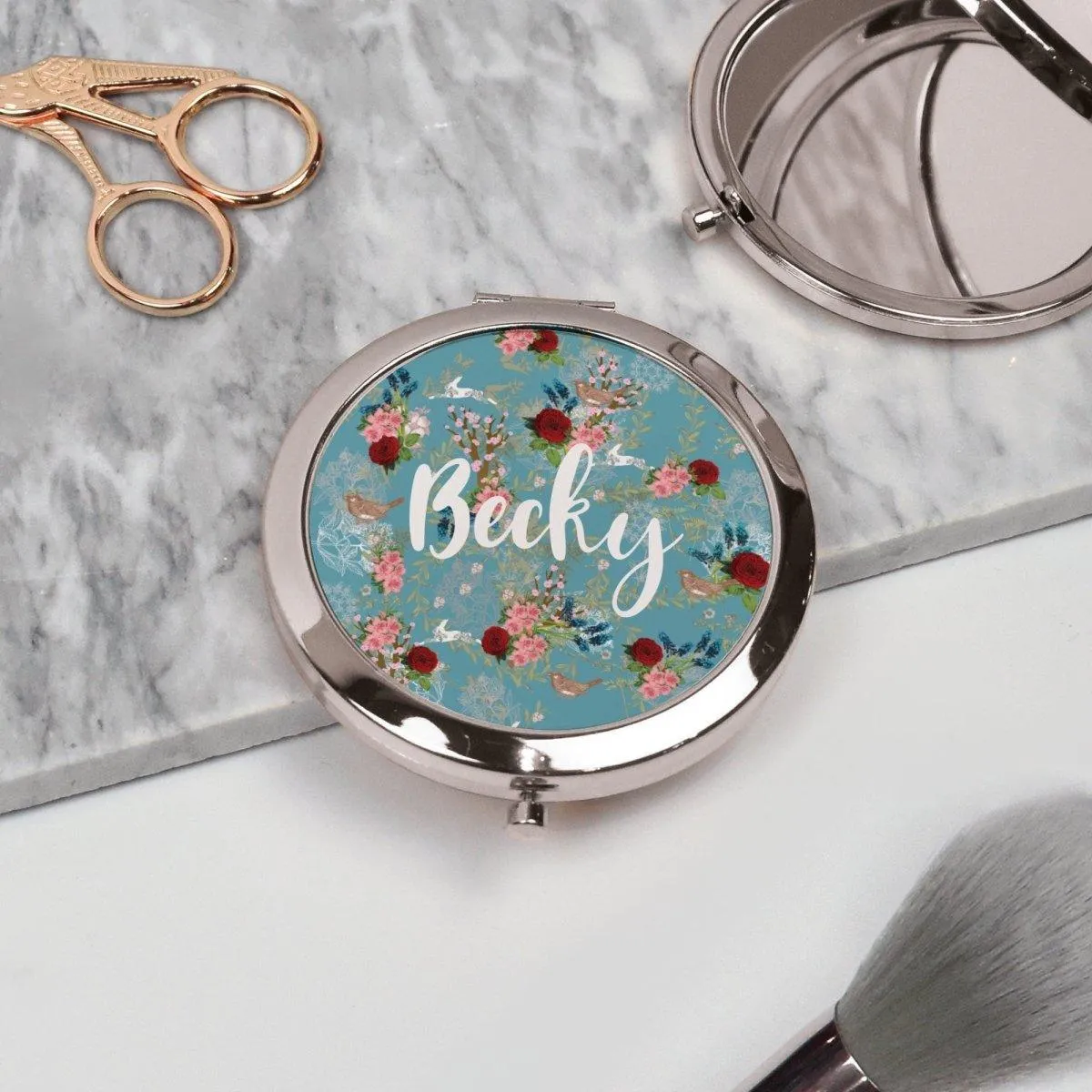 Rose Gold Personalised Pocket Mirror, Compact Mirror, Hen Party Pocket Mirror, Name Pocket Mirror, Boho Handheld mirror, Bridesmaid Gift