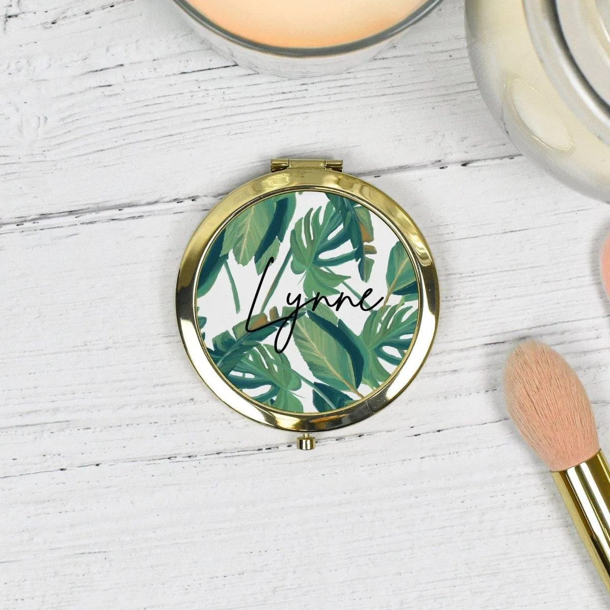 Rose Gold Personalised Pocket Mirror, Tropical Compact Mirror, Hen Party Pocket Mirror, Name Pocket Mirror, Handheld mirror, Bridesmaid Gift