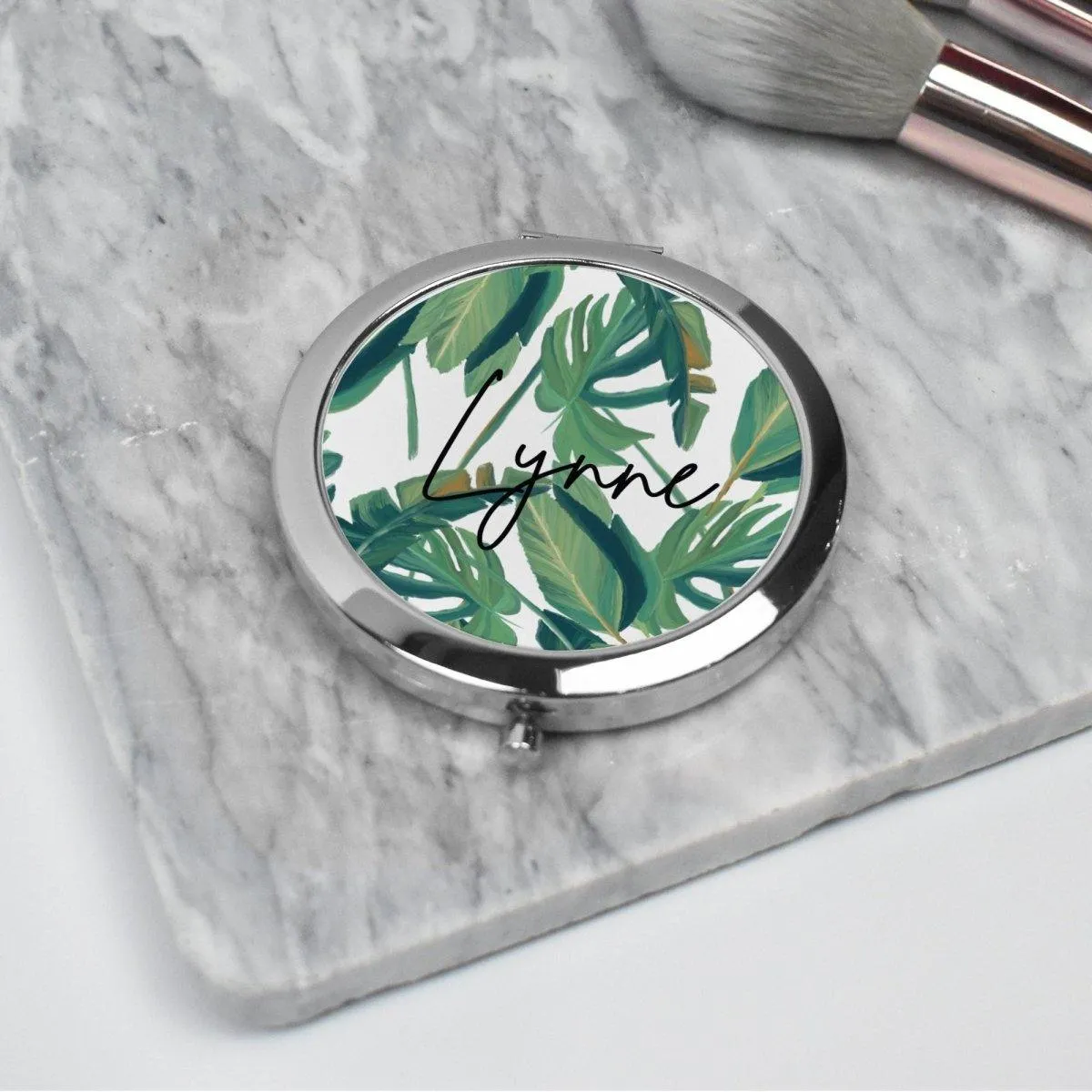 Rose Gold Personalised Pocket Mirror, Tropical Compact Mirror, Hen Party Pocket Mirror, Name Pocket Mirror, Handheld mirror, Bridesmaid Gift