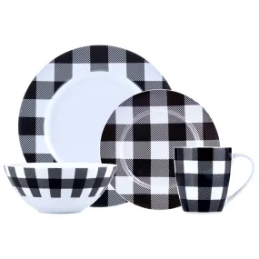 Safdie & Co. Dinnerset 16PC Buffalo Plaid White/Black