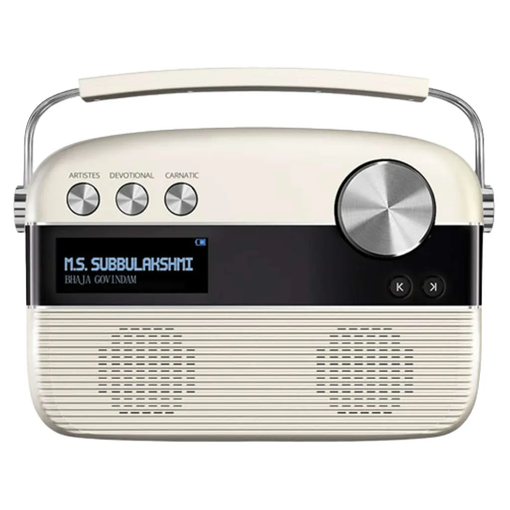 Saregama Carvaan MP SC03 Digital Tamil Audio Player With 5000 Pre-Loaded Songs Remote Control Porcelain White SC03/R47001