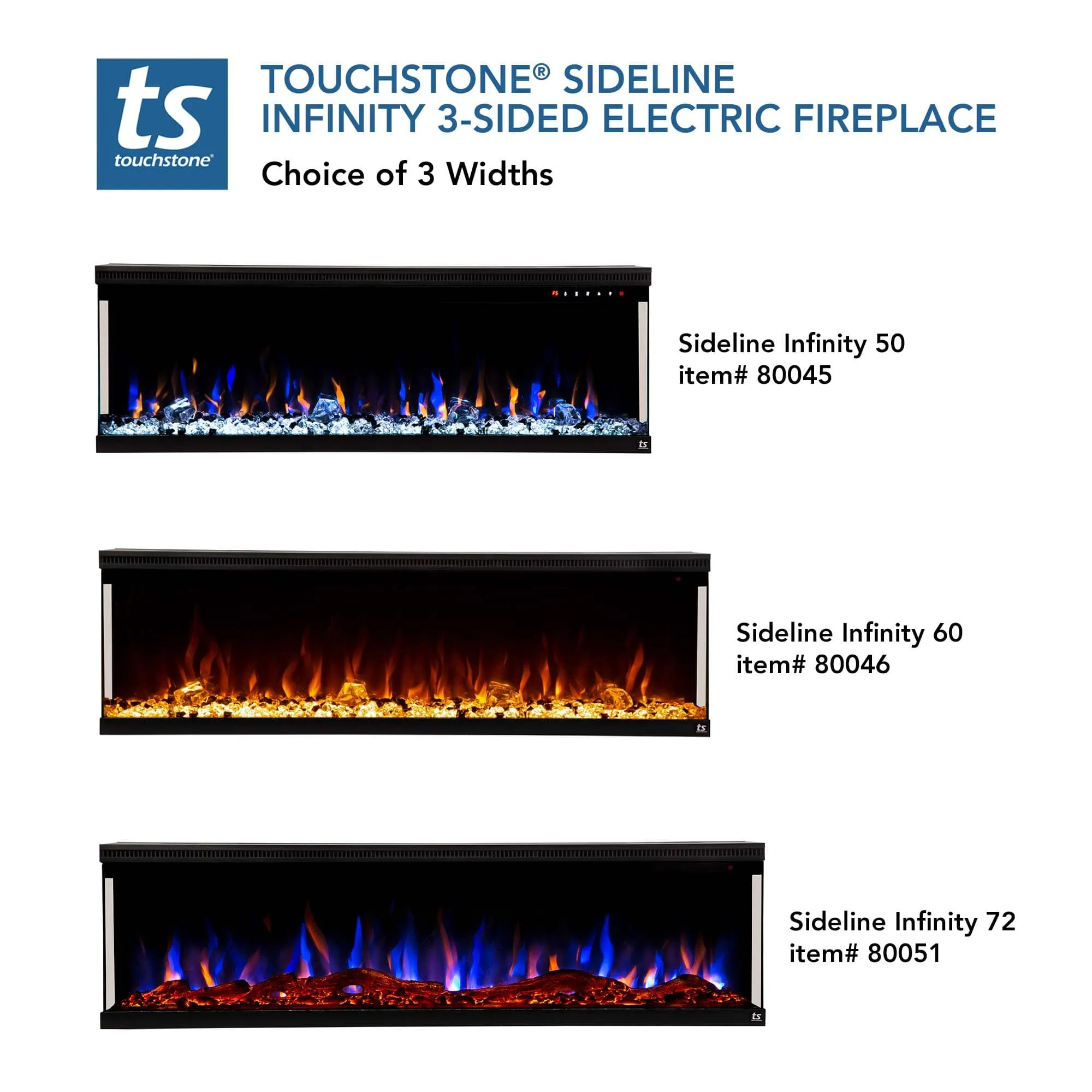 Sideline Infinity 3 Sided 72 Inch WiFi Enabled Smart Recessed Electric Fireplace 80051 (Alexa/Google Compatible) Refurbished