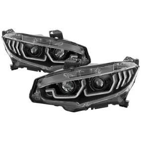 Spyder Honda Civic 16-20 SEQ Signal Projector Headlights Black