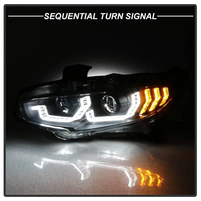 Spyder Honda Civic 16-20 SEQ Signal Projector Headlights Black