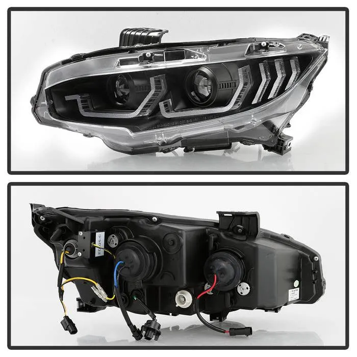 Spyder Honda Civic 16-20 SEQ Signal Projector Headlights Black