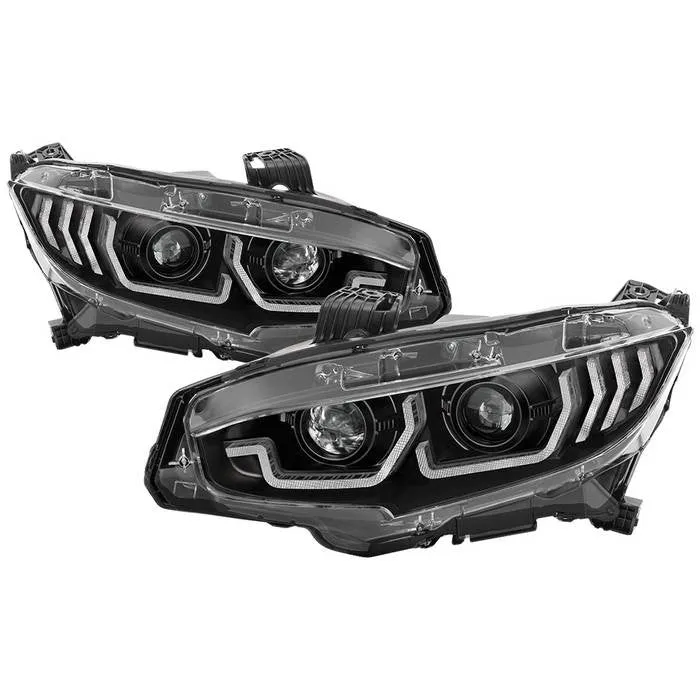 Spyder Honda Civic 16-20 SEQ Signal Projector Headlights Black