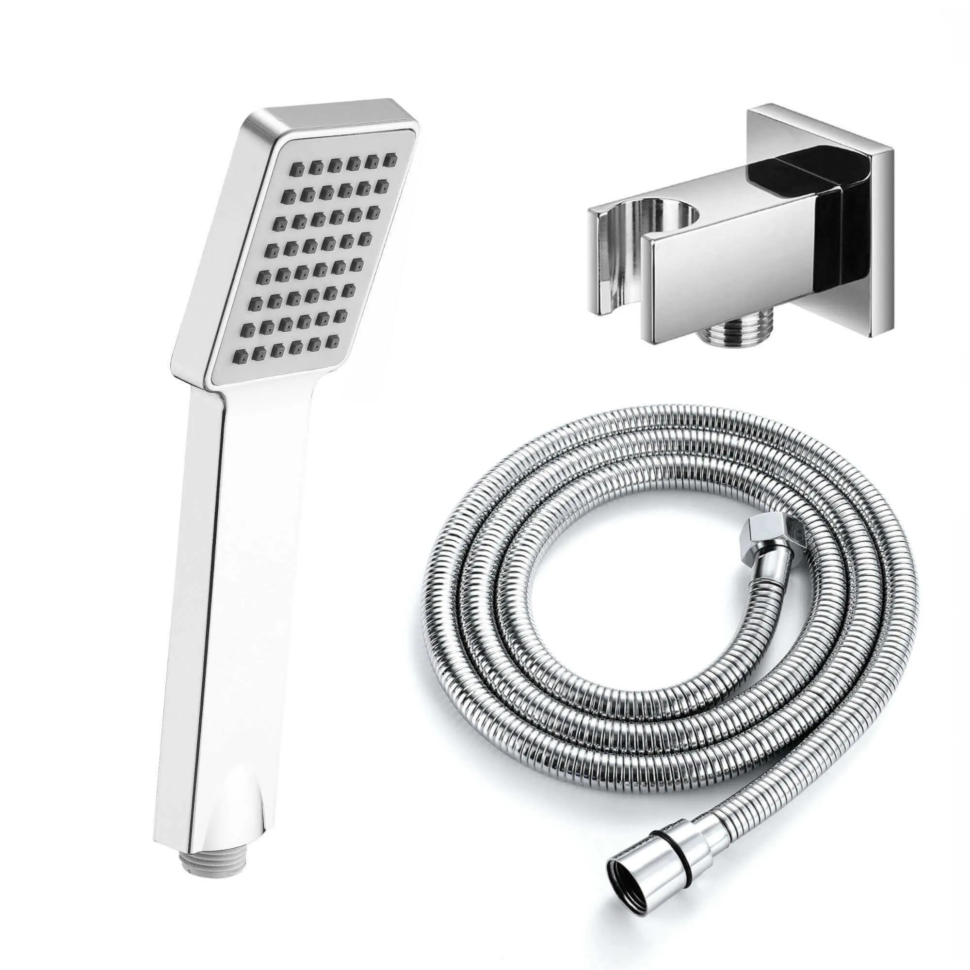 Square Paddle Hand Shower Kit incl. Hose and Wall Bracket with Outlet - Chrome