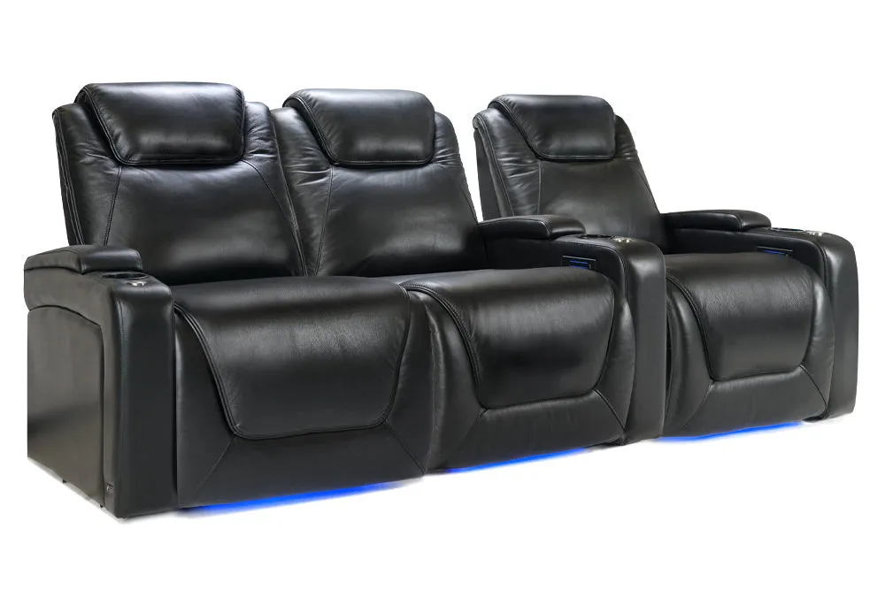 Valencia Oslo Modern XL Home Theater Seating Row of 3 Loveseat Left, Midnight Black