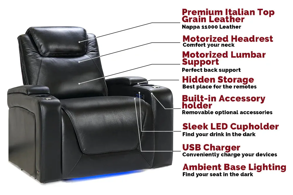 Valencia Oslo Modern XL Home Theater Seating Row of 4 Loveseat Center, Midnight Black
