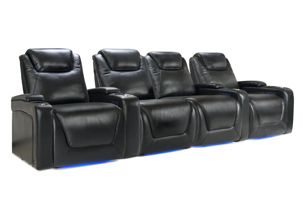 Valencia Oslo Modern XL Home Theater Seating Row of 4 Loveseat Center, Midnight Black