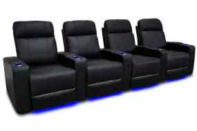 Valencia Piacenza Leather Home Theater Seating Power Headrest Row of 4, Black
