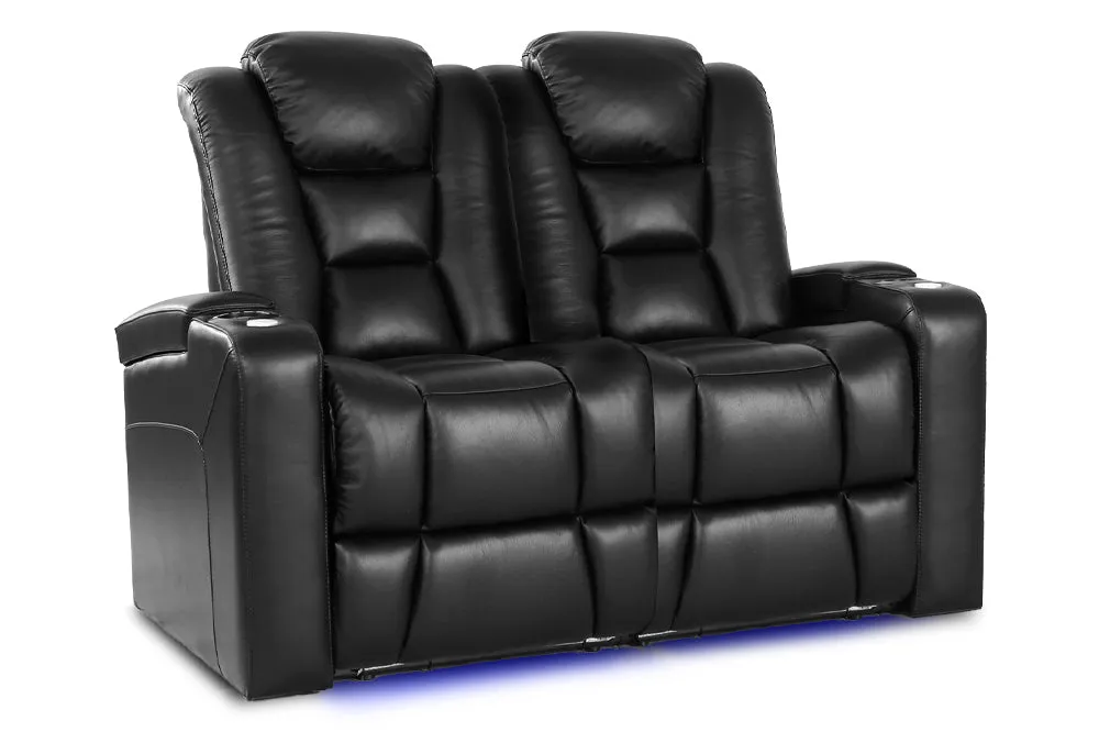 Valencia Venice Leather Home Theater Seating Row of 2 Loveseat, Black