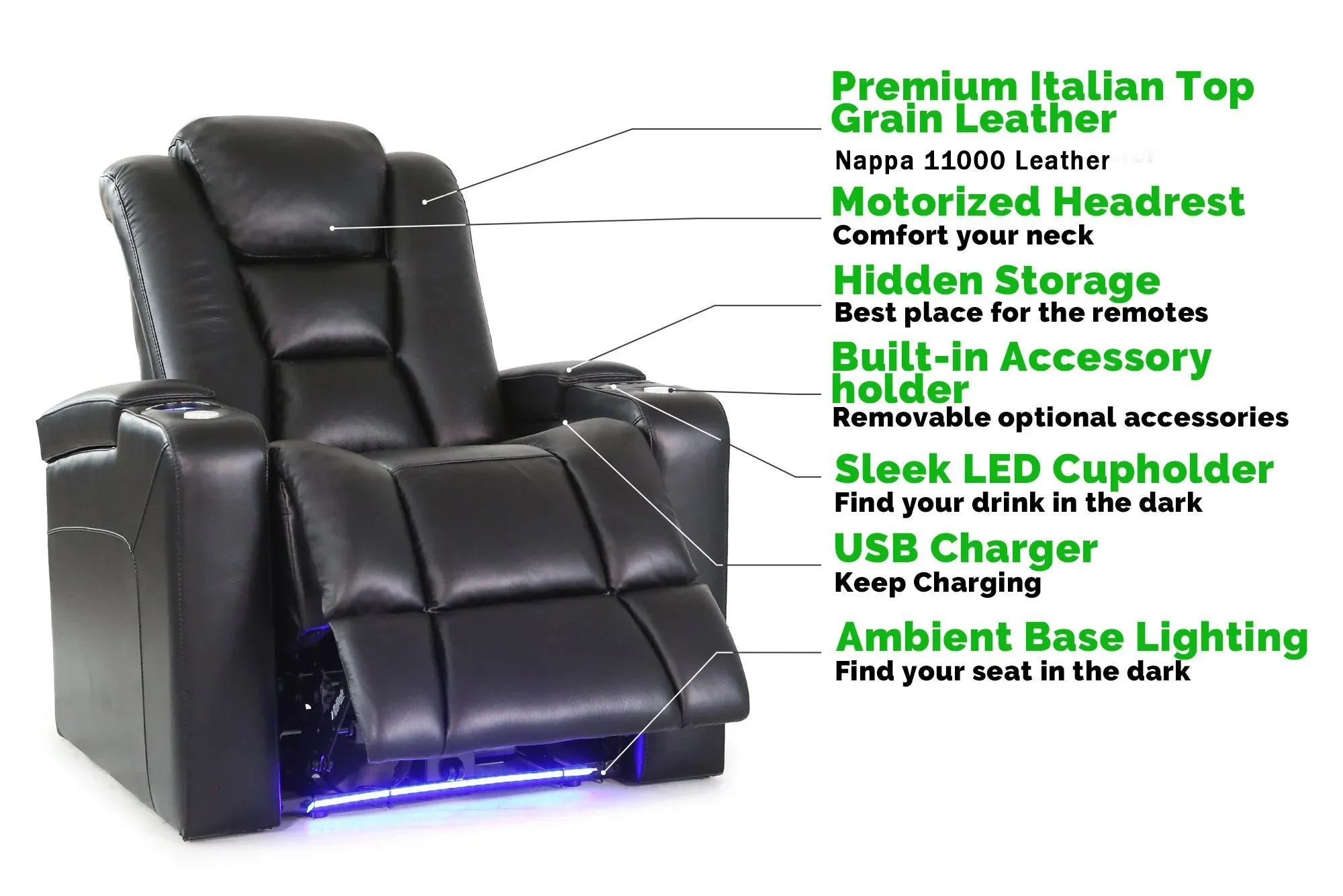 Valencia Venice Leather Home Theater Seating Row of 3 Loveseat Left, Black