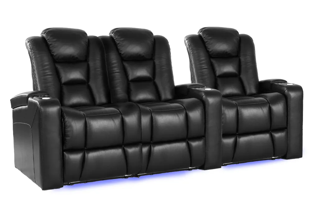 Valencia Venice Leather Home Theater Seating Row of 3 Loveseat Left, Black