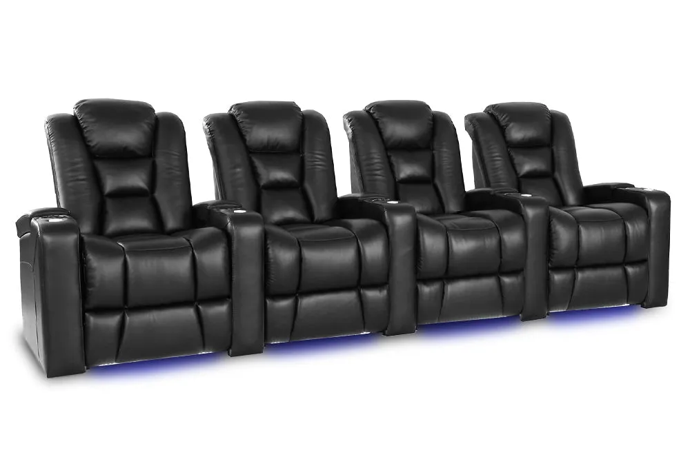 Valencia Venice Leather Home Theater Seating Row of 4, Black